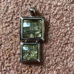 Lia Sophia Flux Pendant Double Square Faceted Green Silver